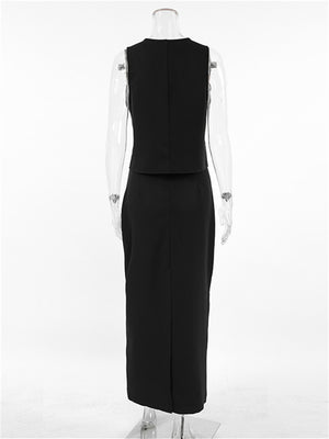 Liber Summer Women's Daily Casual Solid Color V-neck Slim Fit Two-piece Set