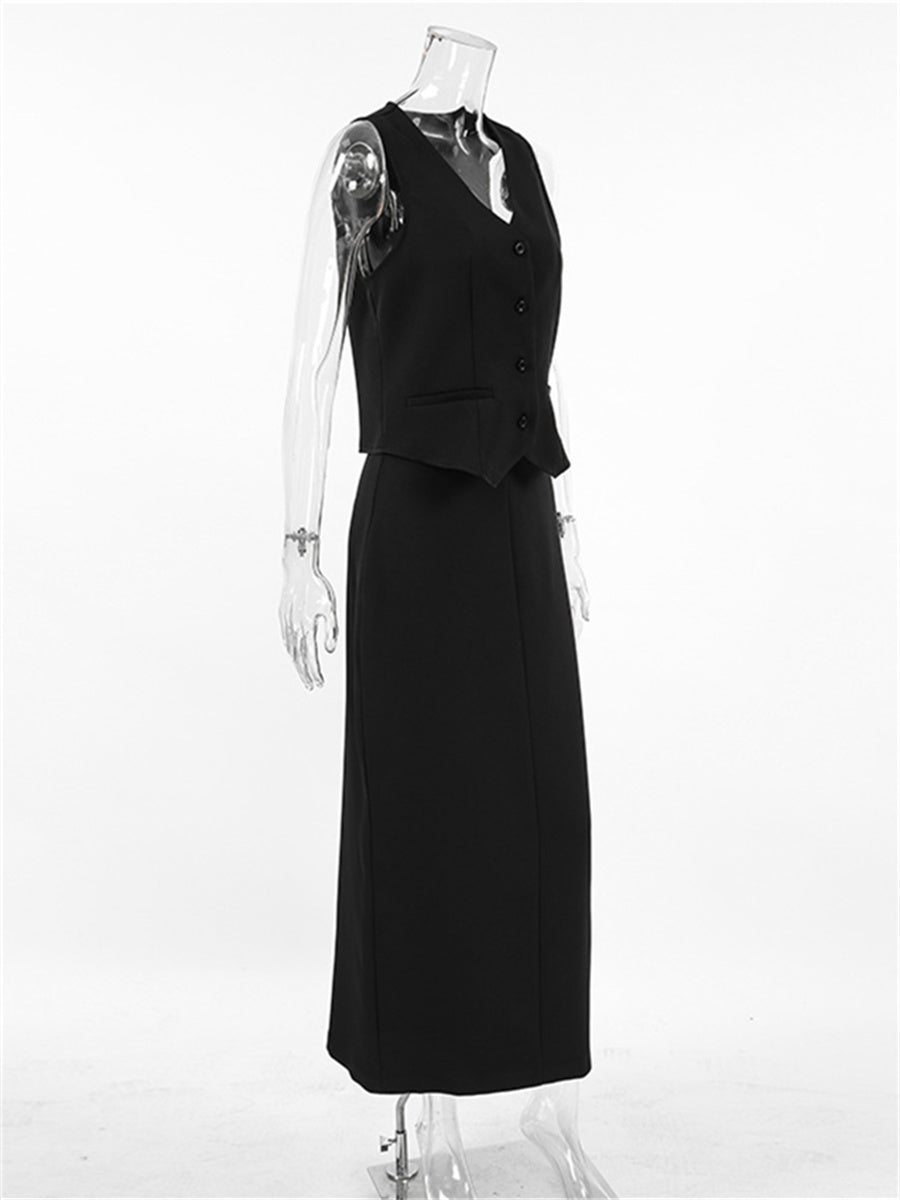 Liber Summer Women's Daily Casual Solid Color V-neck Slim Fit Two-piece Set