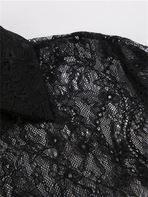 Liber Summer Women's Daily Casual Lace Turn-up Collar Long Sleeve Loose Shirt
