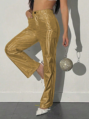 Liber Summer Women's Punk Rock Metallic Pants