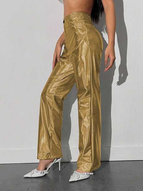Liber Summer Women's Punk Rock Metallic Pants