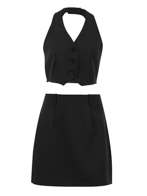 Liber summer women's daily casual solid color V-neck slim fit two-piece suit
