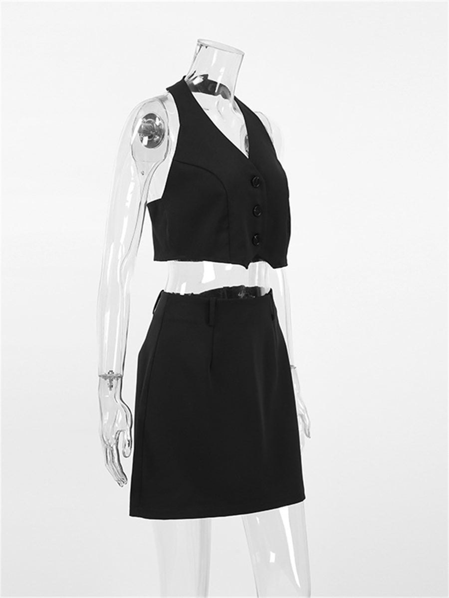 Liber summer women's daily casual solid color V-neck slim fit two-piece suit