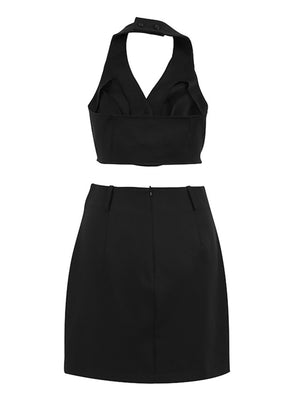 Liber summer women's daily casual solid color V-neck slim fit two-piece suit