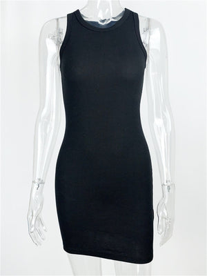 Liber summer women's daily casual solid color round neck sleeveless slim dress