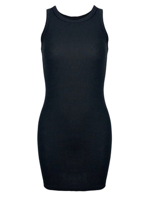 Liber summer women's daily casual solid color round neck sleeveless slim dress