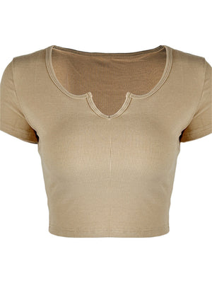 Liber Summer Women's Daily Casual Solid Color Round Neck Slim T-Shirt