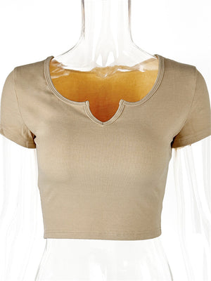 Liber Summer Women's Daily Casual Solid Color Round Neck Slim T-Shirt