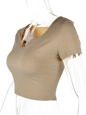 Liber Summer Women's Daily Casual Solid Color Round Neck Slim T-Shirt