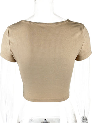 Liber Summer Women's Daily Casual Solid Color Round Neck Slim T-Shirt