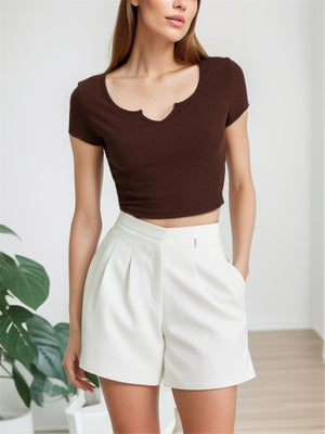 Liber Summer Women's Daily Casual Solid Color Round Neck Slim T-Shirt