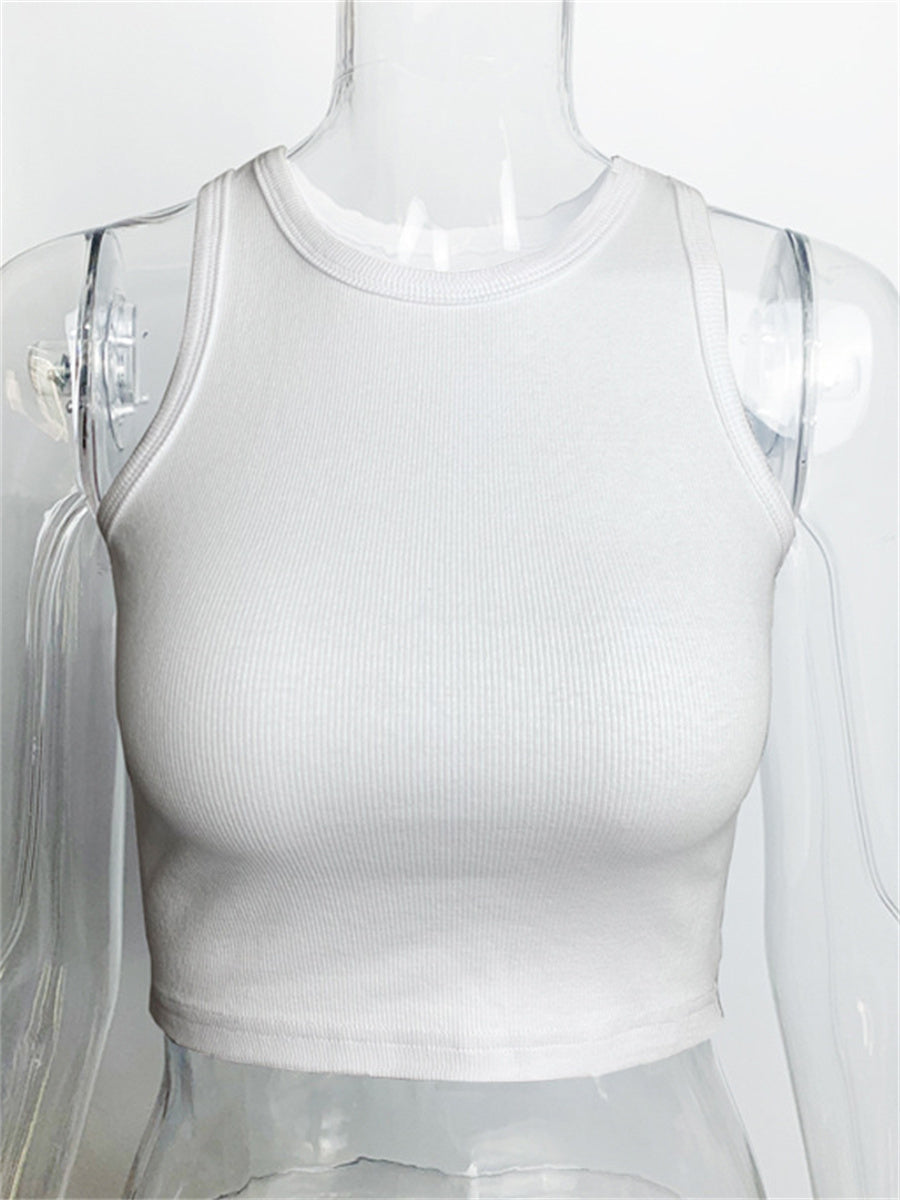 Liber summer women's daily casual solid color round neck sleeveless slim vest
