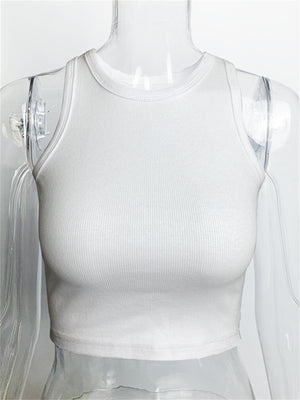 Liber summer women's daily casual solid color round neck sleeveless slim vest
