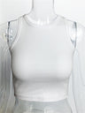 Liber summer women's daily casual solid color round neck sleeveless slim vest