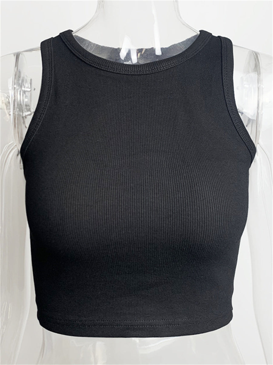 Liber summer women's daily casual solid color round neck sleeveless slim vest