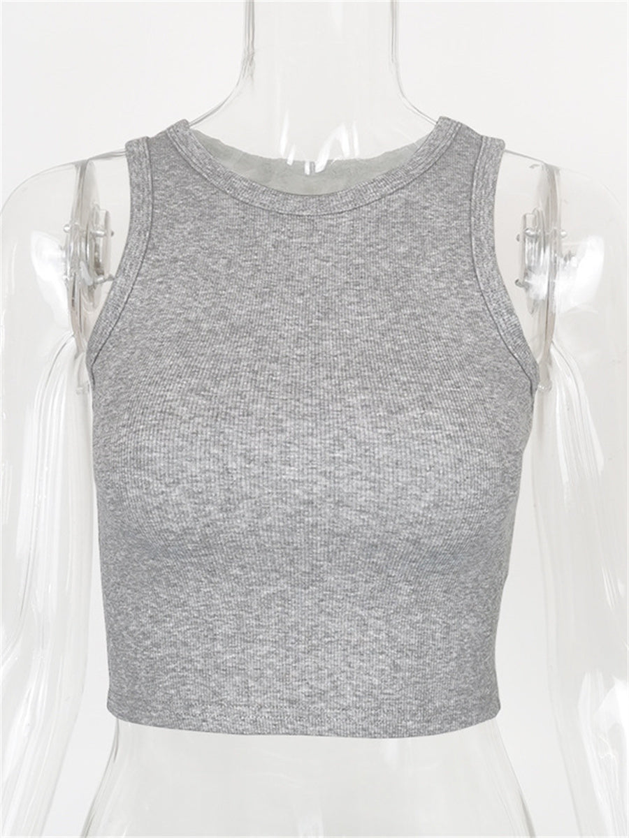 Liber summer women's daily casual solid color round neck sleeveless slim vest