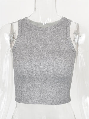 Liber summer women's daily casual solid color round neck sleeveless slim vest