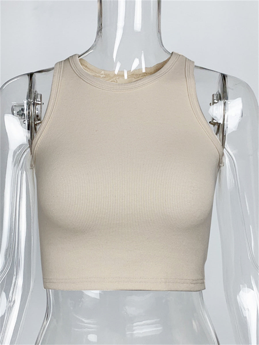 Liber summer women's daily casual solid color round neck sleeveless slim vest