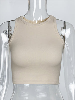 Liber summer women's daily casual solid color round neck sleeveless slim vest