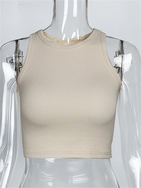 Liber summer women's daily casual solid color round neck sleeveless slim vest