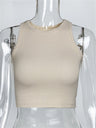 Liber summer women's daily casual solid color round neck sleeveless slim vest