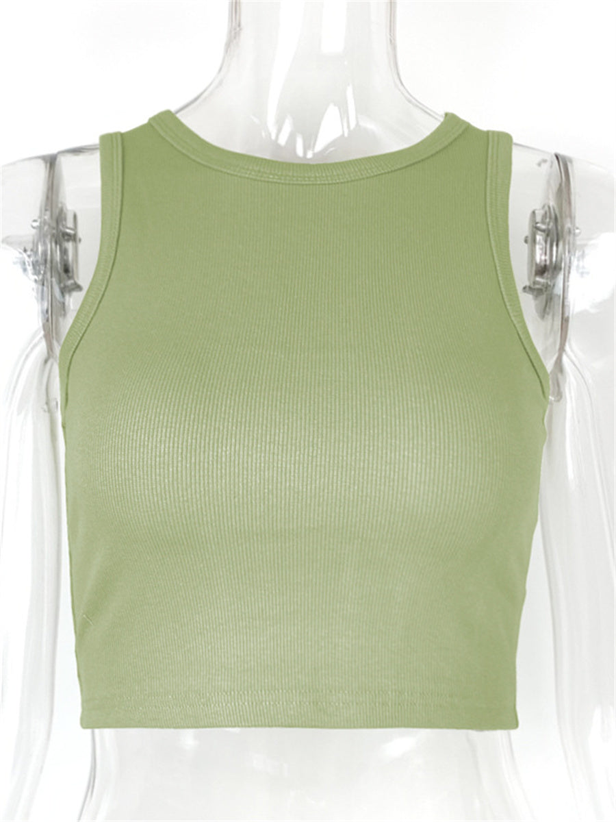 Liber summer women's daily casual solid color round neck sleeveless slim vest