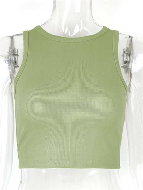 Liber summer women's daily casual solid color round neck sleeveless slim vest