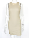 Liber summer women's daily casual solid color round neck sleeveless slim dress