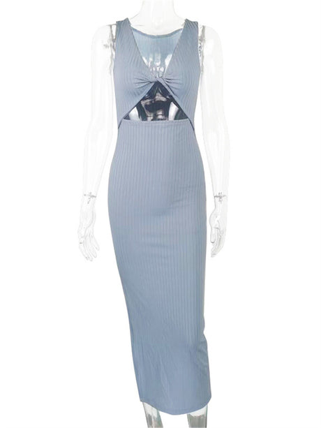 Liber summer women's daily casual solid color round neck slim dress