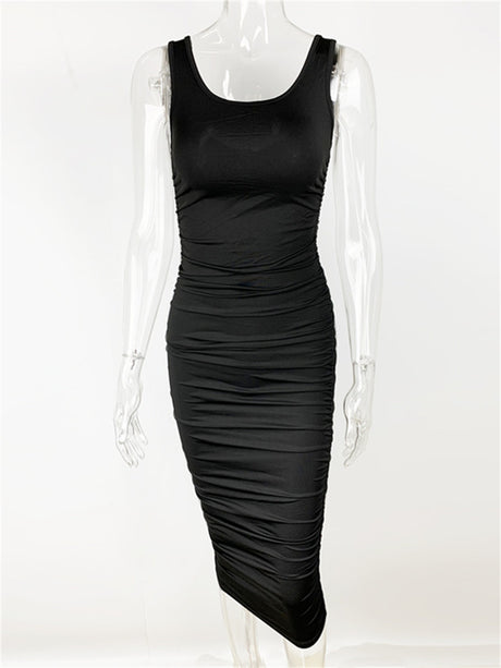 Liber summer women's daily casual solid color square neck slim dress