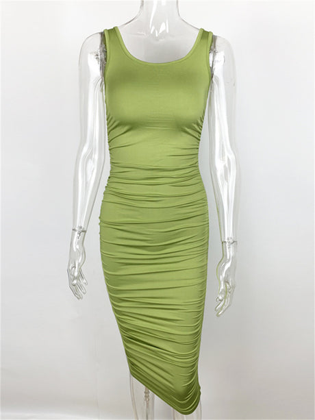 Liber summer women's daily casual solid color square neck slim dress