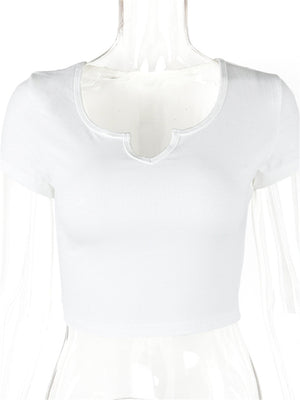 Liber Summer Women's Daily Casual Solid Color Round Neck Slim T-Shirt