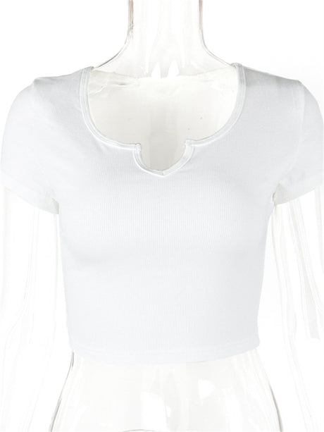 Liber Summer Women's Daily Casual Solid Color Round Neck Slim T-Shirt