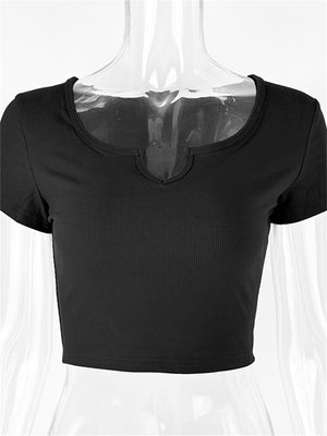 Liber Summer Women's Daily Casual Solid Color Round Neck Slim T-Shirt