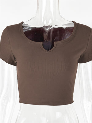 Liber Summer Women's Daily Casual Solid Color Round Neck Slim T-Shirt