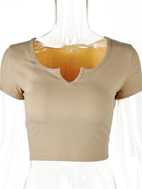 Liber Summer Women's Daily Casual Solid Color Round Neck Slim T-Shirt