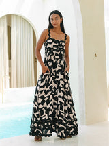 Liber SS Women's Urban Outdoor Print Square Neck Sleeveless Maxi Dress