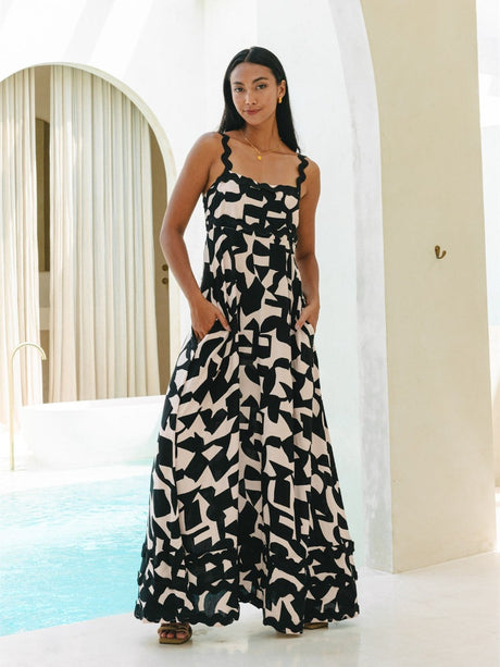 Liber SS Women's Urban Outdoor Print Square Neck Sleeveless Maxi Dress