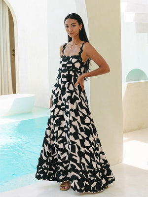 Liber SS Women's Urban Outdoor Print Square Neck Sleeveless Maxi Dress