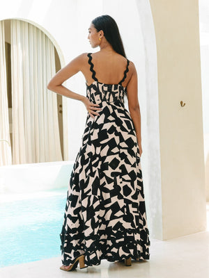 Liber SS Women's Urban Outdoor Print Square Neck Sleeveless Maxi Dress