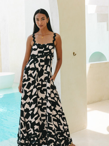 Liber SS Women's Urban Outdoor Print Square Neck Sleeveless Maxi Dress