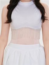 Liber Summer Women's Y2K Hot Girl Tassel Round Neck Sleeveless Slim Bodysuit
