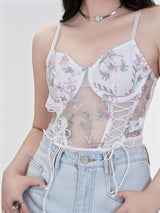 Liber Summer Women's Y2K Hot Girl Floral Sleeveless Slim Bodysuit