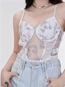 Liber Summer Women's Y2K Hot Girl Floral Sleeveless Slim Bodysuit