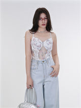 Liber Summer Women's Y2K Hot Girl Floral Sleeveless Slim Bodysuit