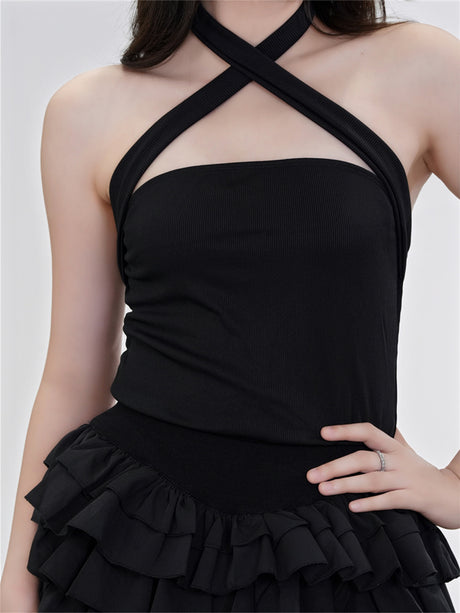 Liber Summer Women's Y2K Hottie Solid Color Sleeveless Slim Bodysuit