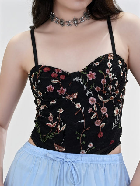 Liber Summer Women's Y2K Hot Girl Floral Sleeveless Slim Bodysuit