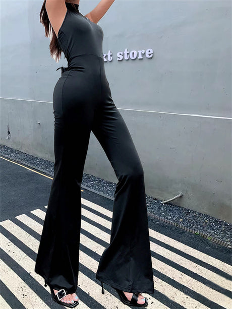 Liber Summer Women's Beach Solid Halter Neck Sleeveless Jumpsuit