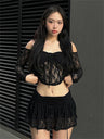 Liber Summer Women's Y2K Hot Girl Lace Lace Halter Collar Long Sleeve Two-piece Set