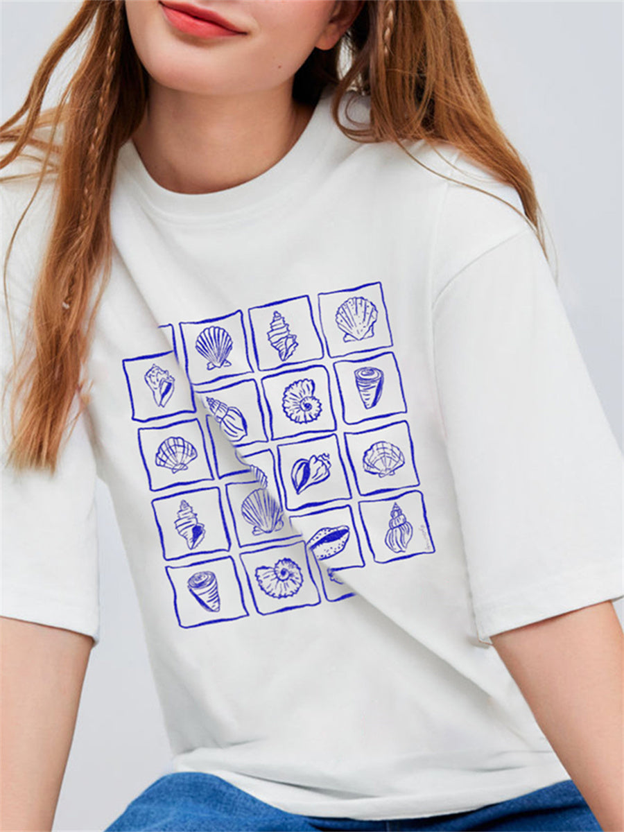 Liber Summer Women's Hip-Hop Printed Round Neck Short Sleeve Loose T-Shirt